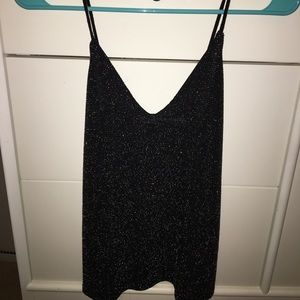 V Neck Black Sparkly Tank Top